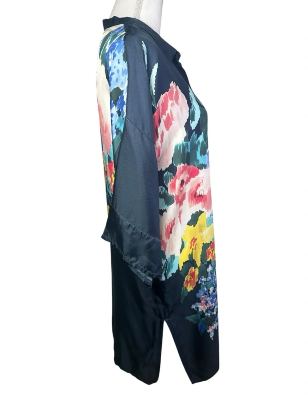 Johnny Was Malani Silk Floral Button Front Tunic Blouse S Blue Multicolor Boho - Picture 6 of 11